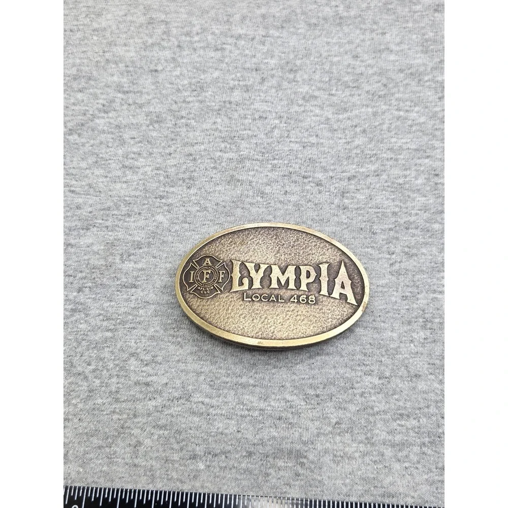 Vintage Olympia Fire Fighters Union Local 468 Solid Brass Belt Buckle IAFF